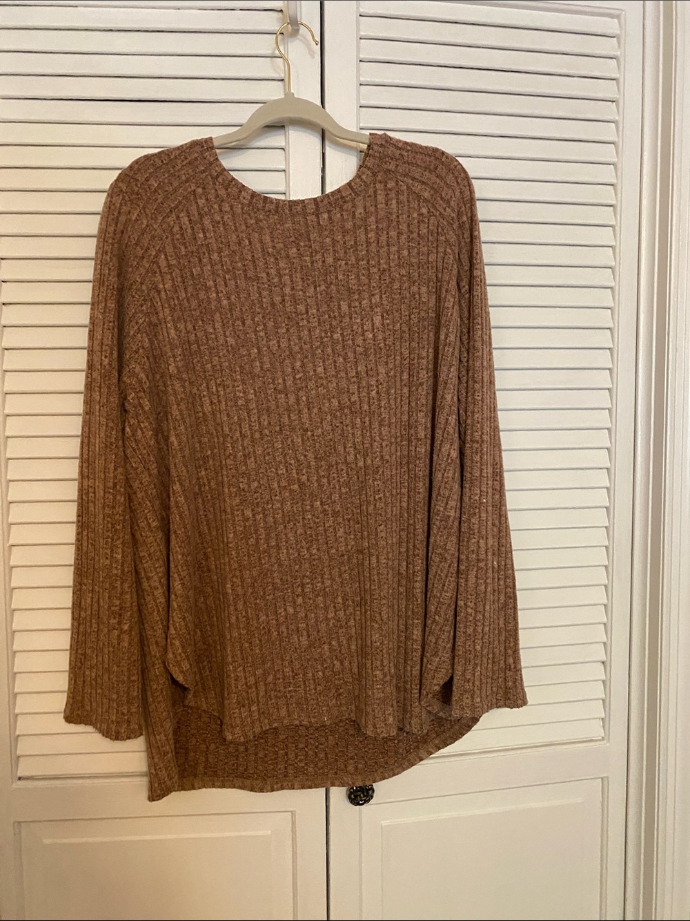 Amazon Ribbed Scoop Neck Sweater in Warm Brown